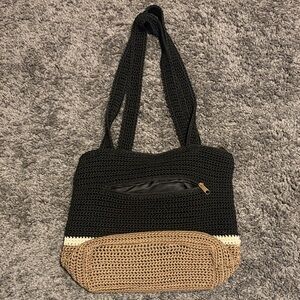 The Sak Black and Tan Crochet Tote Bag